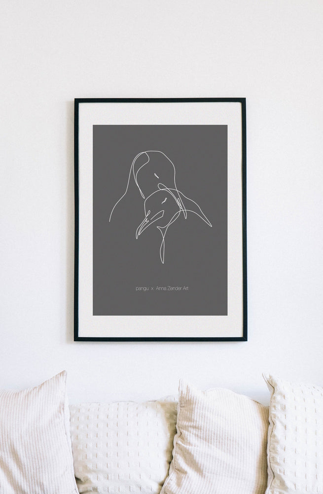 Penguin art print grey - PANGU x ANNA ZENDER ART (A3 / A4)
